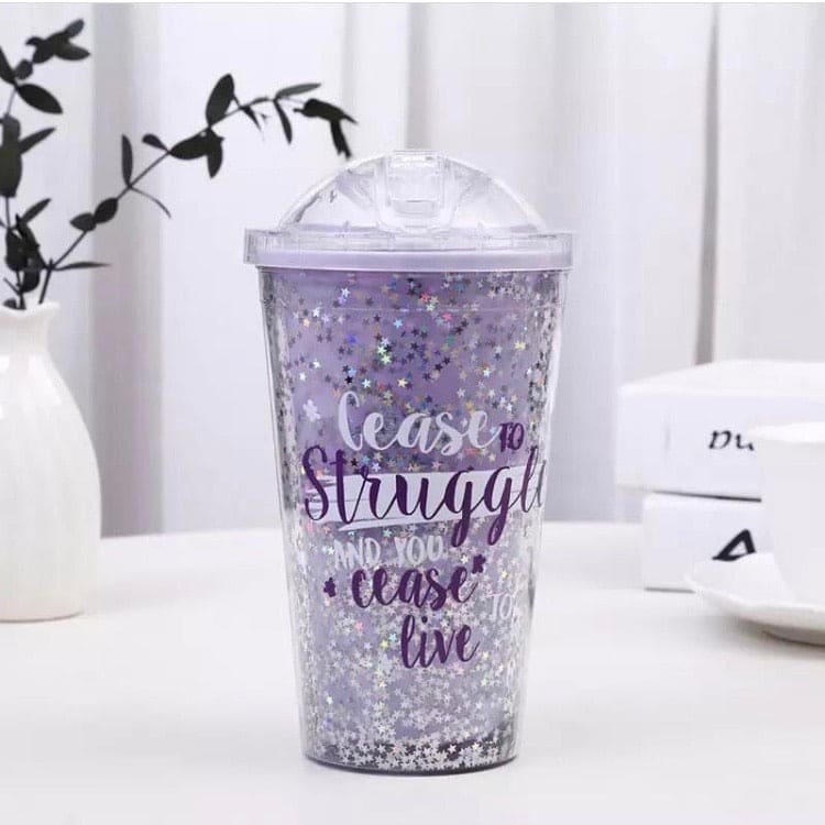 2 Layers Star Glitter Water Jar, Summer Plastic Mug With Straw And Lid 2 Layers Star Glitter Water Jar, Summer Plastic Mug With Straw And Lid